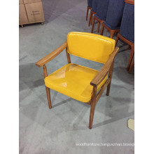 Fresh Yellow Color Leather Upholstered Solid Wood Restaurant Chairs